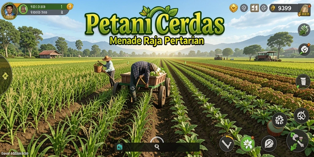 Screenshot menunjukkan gameplay pertanian yang seru dan interaktif.