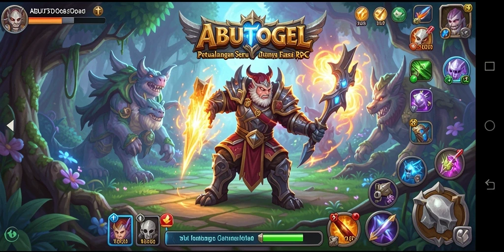 Tangkapan layar utama ABUTOGEL menampilkan momen seru dalam petualangan RPG.
