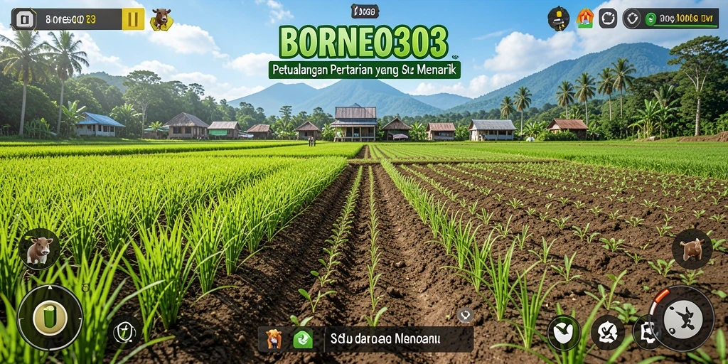 Gameplay BORNEO303 menggambarkan dunia pertanian yang indah.