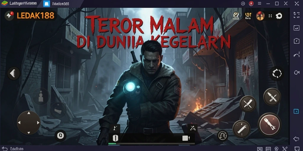 Screenshot gameplay LEDAK188 yang menampilkan suasana mencekam dan karakter mengerikan.