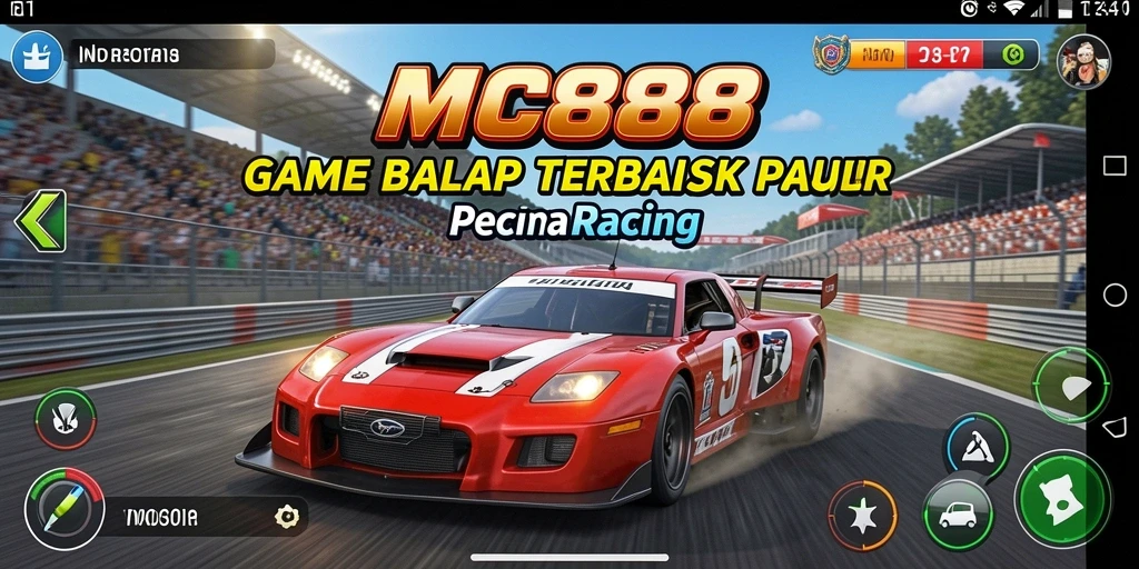Gameplay Racing yang mendebarkan di MC888 dengan mobil balap cepat.