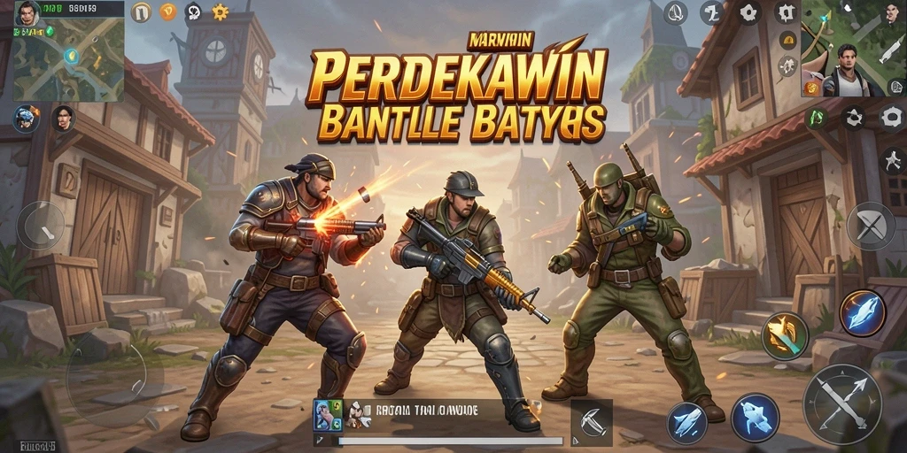 Screenshot gameplay MERDEKAWIN menampilkan aksi seru Battle Royale.