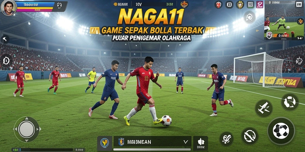 Tampilan gameplay sepak bola NAGA11 yang menarik dan mendebarkan.