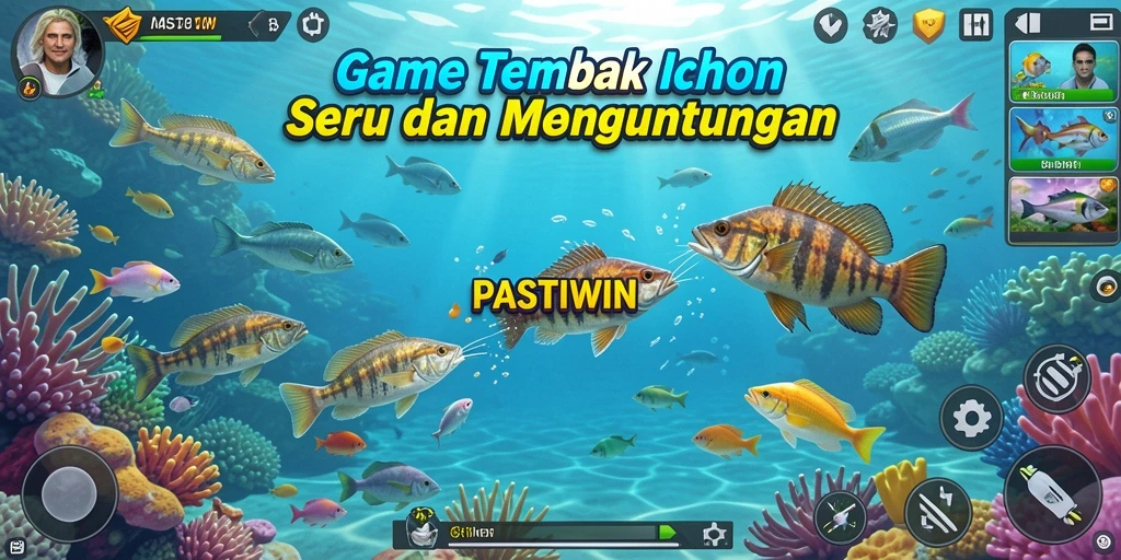 Gameplay seru PASTIWIN saat menembak ikan dengan berbagai senjata.