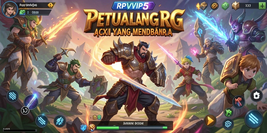 Tangkapan layar gameplay RPVIP5 menampilkan pertarungan seru dan karakter yang unik.