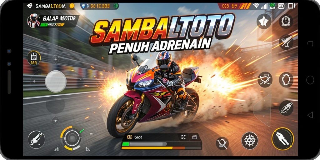 Screenshot gameplay SAMBALTOTO dengan balap motor yang intens.
