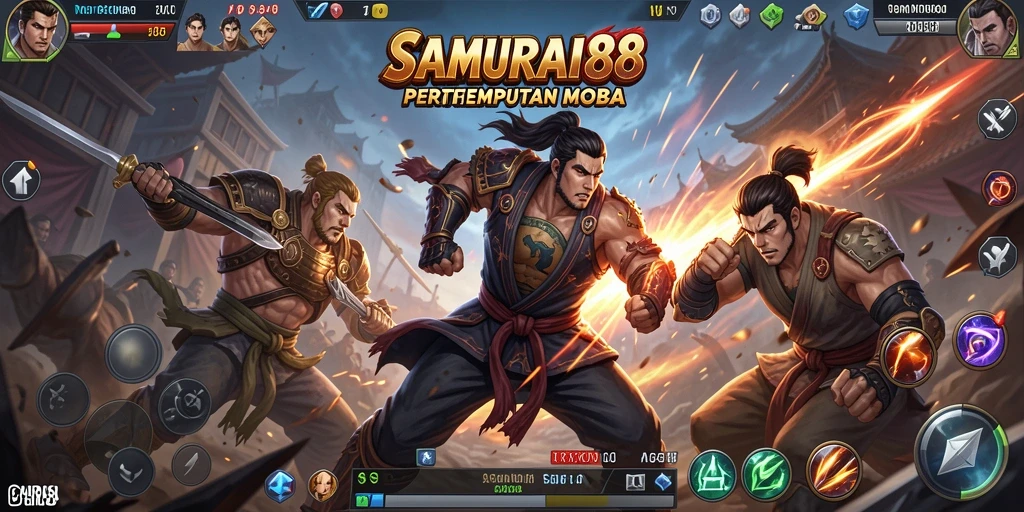 Tampilan gameplay MOBA yang seru dan mendebarkan di SAMURAI88.