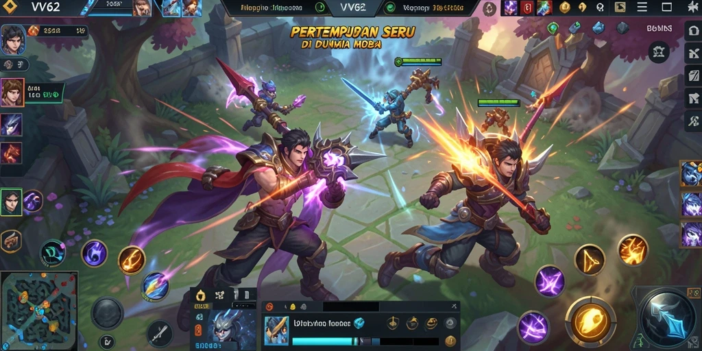 Screenshot gameplay VV62 menampilkan pertempuran tim yang intens.